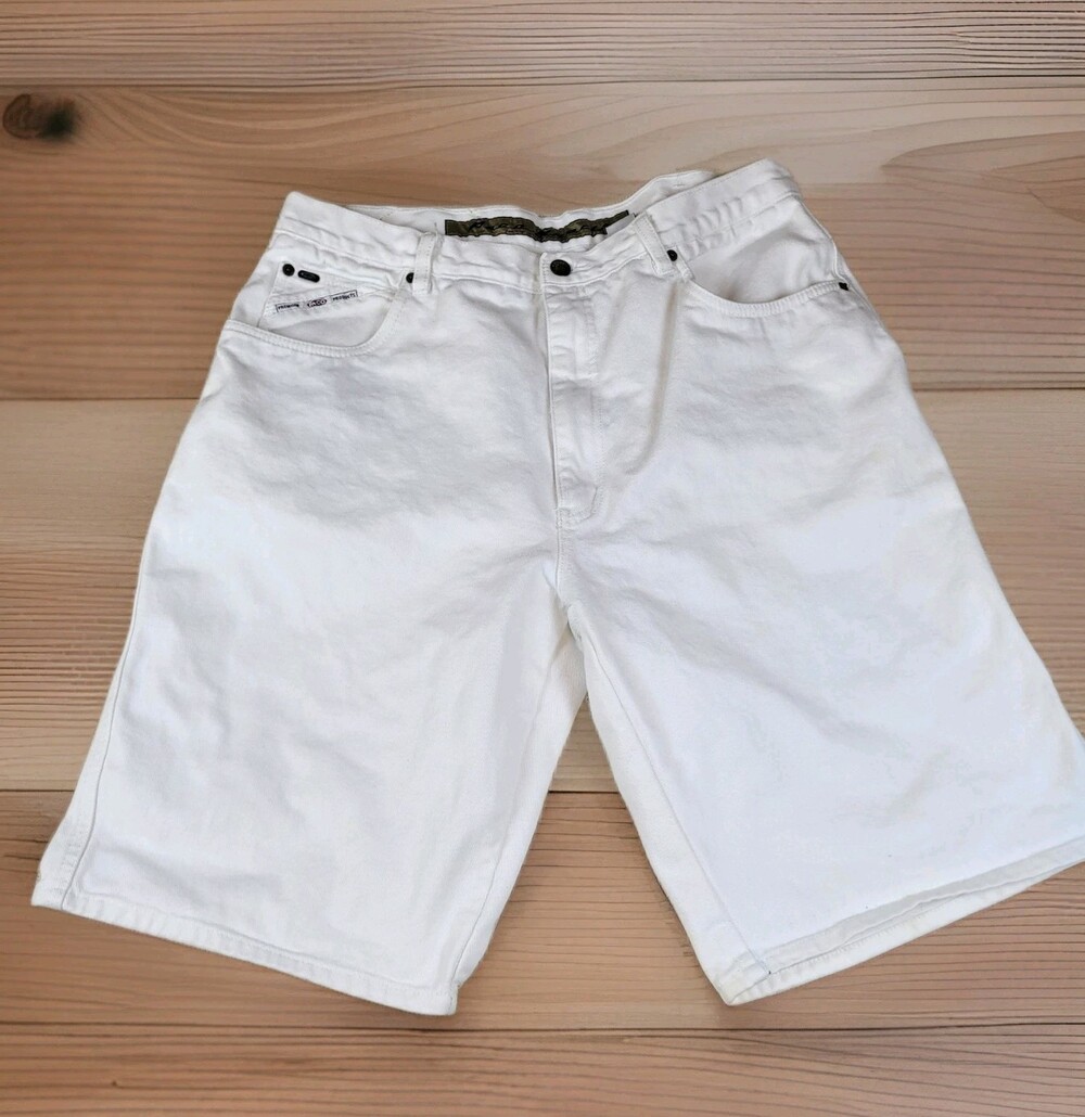 Vtg Paco Sports Shorts Mens 38 White Denim Streetwear Italian Flag Patch Y2K 90s